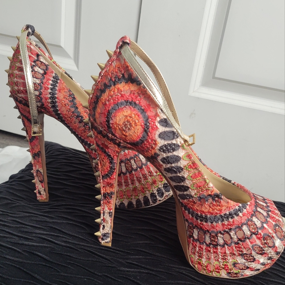 Multiple color heels with gold spikes